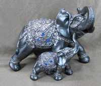 TLQ149     Сувенир Слон серебряный со слоненком и синими стразами   H*L*W=14*18*10см