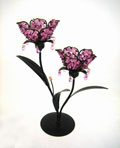 TLV333   HA2288   Подсвечник двойной Аленький цветочек с листьями, фиолетовый  набор 2шт