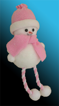 TLN1319    Снежная коллекция  Снеговик в розовой шапочке и шарфике свесил ножки   Н*L*W=23*10*7